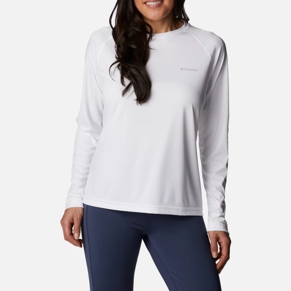 Columbia Tops - Columbia women's rapid creek long-sleeve top shirt white pink logo M omni shade